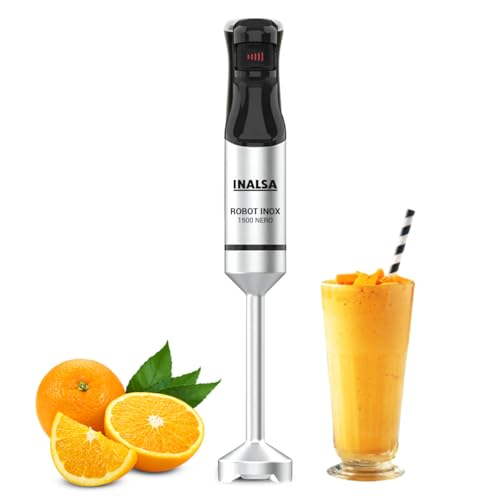 Image of INALSA Hand Blender 1500Watts|Silent DC Copper Motor|Variable Speed with Stepless Technology|Anti-Splash Technology| Detachable Stainless Steel Stem-Robot INOX 1500 Nero