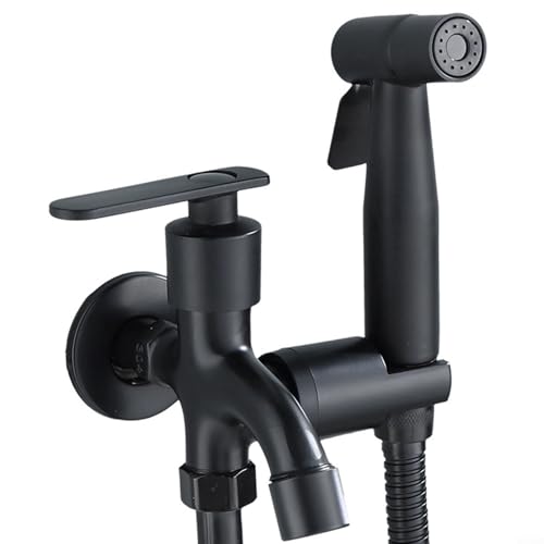 Gettimore Grifo de doble cara de acero inoxidable Bidé Spray ducha Set Montado en la pared Baño WC Rociador (negro)