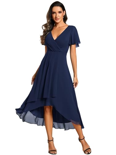 Ever-Pretty Women's A Line V Neck Ruffle Sleeves Pleated High Low Formal Dresses 02084