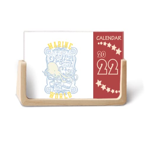 Calendrier de bureau 2022 motif pieuvre marin coloré 12 mois planning mensuel table