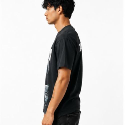 Image of Anime Printed Oversized Cotton Casual Round Neck T-Shirt for Men and Boys | Sharp, Eren yeagear & Mikasa akerman Japanese Streetwear Aesthetics