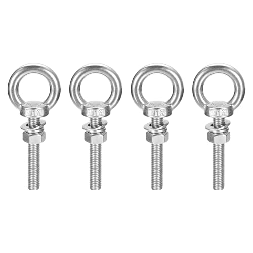 Image of uxcell Lifting Eye Bolt, 4 Sets M12 x 60mm Eye Bolt with Nut Washer 304 Stainless Steel Shoulder Lifting Ring Eye Bolt for Hanging Item