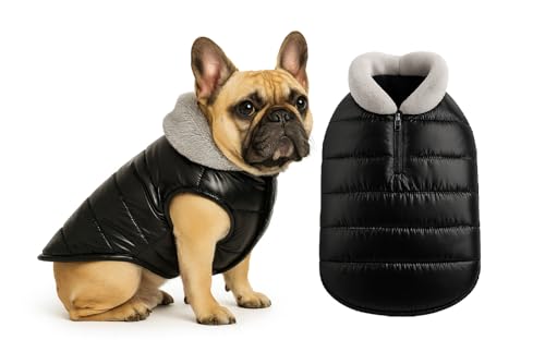 Image of The Pets Company Dog Winter Coat Jacket, Cloth, Windproof, Waterproof, Light Weight, Washable, Ultra Warm Thick Fleece Lined Dog Vest for Cold Weather Protection, (Black, Small - Medium - 16 Inch)