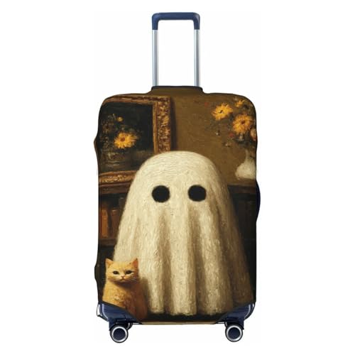 Cute Ghost Cat Bookshelves Elastic Travel Luggage Covers Dustproof Scratch-Resistant Suitcase Protector Fit 22-24 Inch