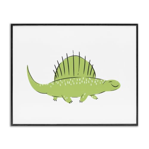 Happy Green Dinosaur Kids Reptile, 24 x 30 Inch Framed Giclée Print
