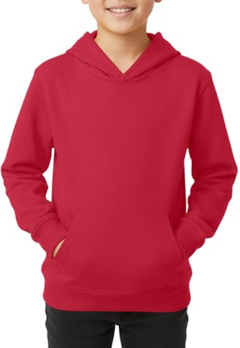 Juniors Fashion Store Boys Fleece Hoodie Pullover Kids Plain Classic Hooded Sweatshirt Jumper Top for Children (UK, Age, 5 Years, 6 Years, Regular, Red)