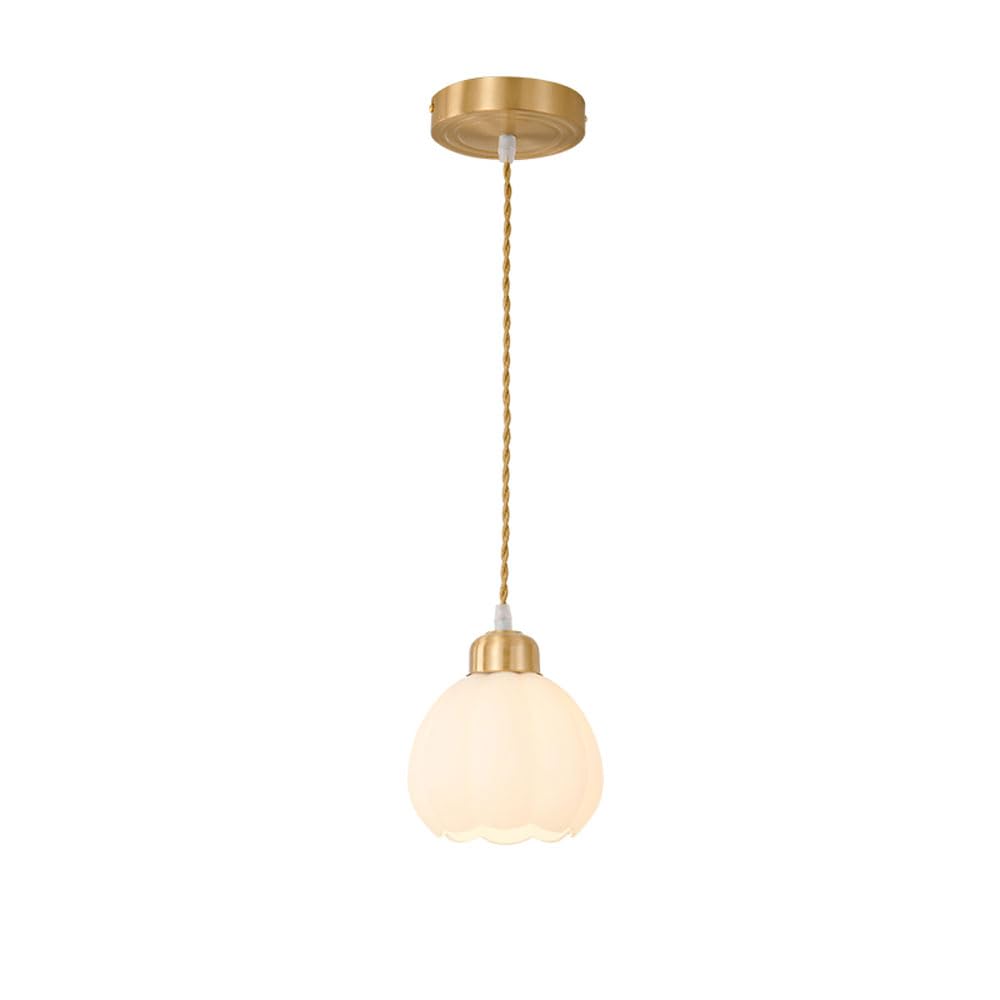 HUAYUSEDF Mid Century Brushed Brass Pendant Light Fixture Modern Bedroom Milky White Glass Hanging Lamp Nordic Minimalist Golden Farmhouse Chandelier for Living Room Dining Table Bar Counter