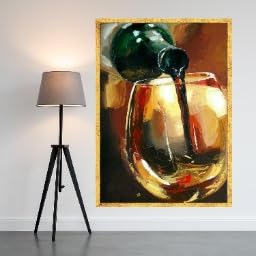 Lienzo de bodegón con vino abstracto y copas decoración de pared cocina sin marco de 21x30 cm