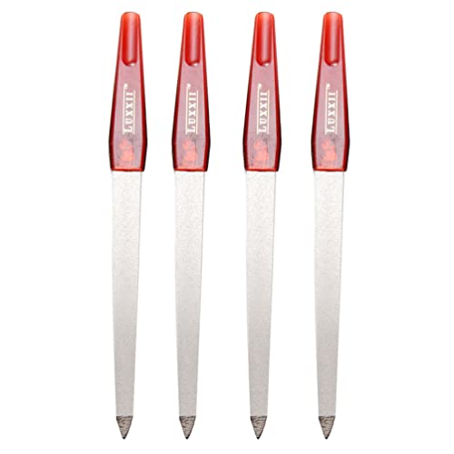 LUXXII (4 Pack) 6.75 inch Stainless Steel Sapphire Nail File for Fingernails, Toenails, Scraping, Strengthening, Finger Manicure File