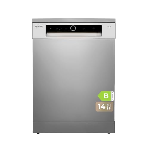 EVVO Lavavajillas 60 cm Ancho, Capacidad para 14 Cubiertos y Con Tercera Bandeja, Eficiencia B, 8 Programas Incluye, Lavado Inteligente, Zone Wash, Inno wash, Apertura Automática, Modelo: D5X Inox