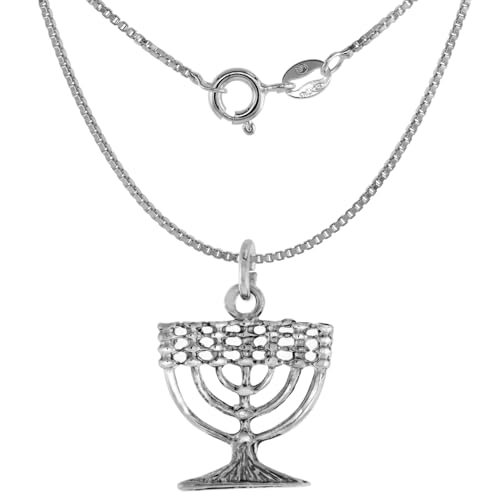 3/4 inch Small Sterling Silver Menorah Pendant Necklace for Women and Men 17mm Wide 16-30 inch4