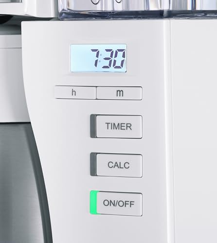 Melitta Look Therm Timer 1025-17 Cafetière filtres 1X4 Fonction arrêt Automatique 10 Tasses Blanc/Acier Brossé, 1080 W, 1.25 liters