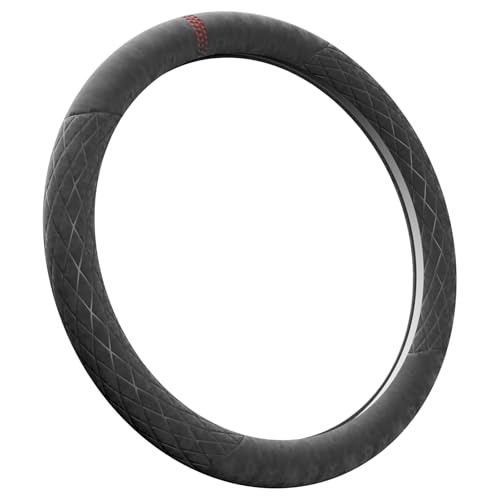 PAUUOOA Alcantara Luxury Steering Wheel Cover 14.5' to 15' Fit - Anti-Slip Comfort Grip, Durable Soft Suede-Feel Luxury Material for Men Drivers | Fits Sports Cars, Luxury Cars, Sedans, SUVs and EV