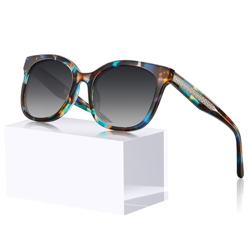 CARFIA Cat Eye Acetate Polarized Sunglasses for Women UV Protection, Retro Ladies Eyewears with Embossed Pattern Wire Core