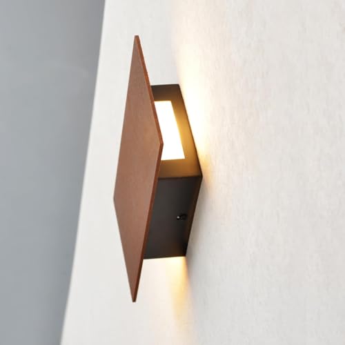 Image of Wall Light with Switch Rusty Red,Led Wall Lamp for Bedroom Bed,Up and Down Lights for Interior,Industrial Flat Wall Sconce for Hallway,Bed,Guest Room,Hotel,Stair Lighting,8w 3000k Warm White,1pcs