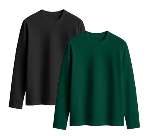 Image of JUNEBERRY Cotton Round Neck Regular Fit Solid Core Full Sleeve T-Shirt Combo for Women & Girls (Pack of 2) (Available Colors: Black, White, Navy, Green,Swanwhite & Cork)