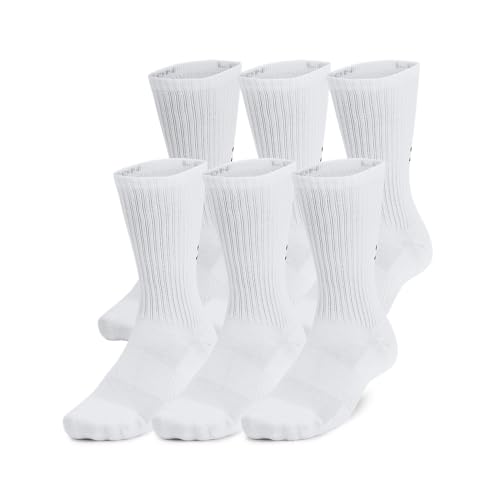 Under Armour Unisex-Adult Training Cotton Crew Socks 6 Pack, (100) White/White/Black, Large
