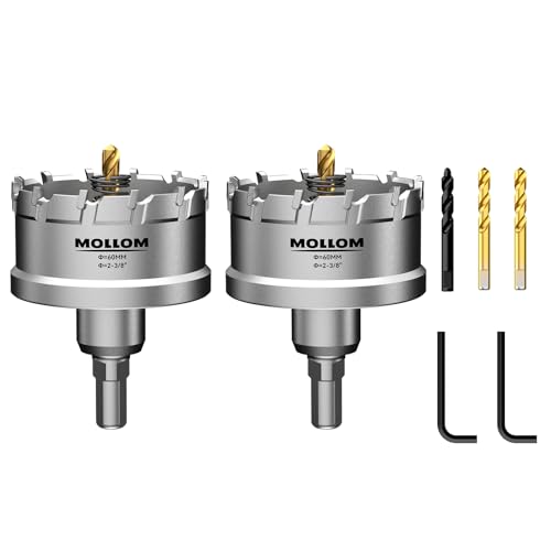 Mollom 2-3/8" (60mm) 2Pcs Heavy Duty Carbide Hole Saw with 3 Pilot bit