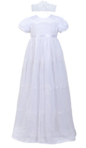 NIMBLE Baby Girls Newborn Christening Embroidered Gown Dress Outfit with Headband,0-15M