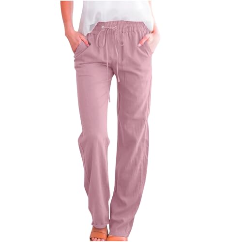 Image of Linen Pants Women 2026 Spring Summer Fashion Straight Leg Pant Dressy Casual High Waisted Loose Trousers with Pockets