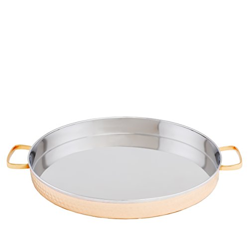 Black Friday Clearance Old Dutch International Copper/Stainless Steel 12"-2 PLY Solid Hammered Round Tray w/Brass Handles
