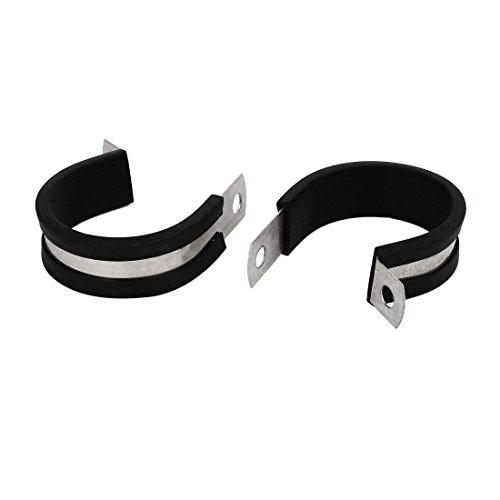 Aexit 34mm Dia Clamps EPDM Rubber Lined P Clips Cable Hose Pipe Clamps Strap Clamps Holder 2pcs