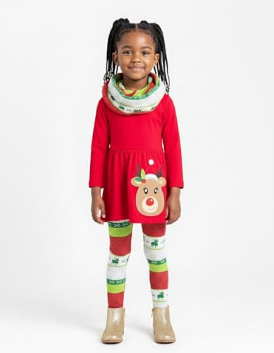 Image of Unique Baby Girls Kids Toddler 3pc Outfit Set Long Sleeve Soft Knit Tunic Top Leggings and Scarf