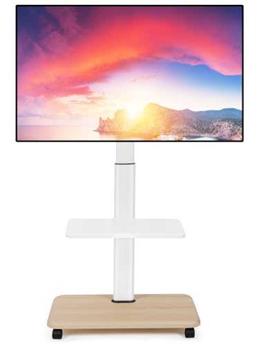 【DESIGN ELEGANTE】Il nostro supporto tv da pavimento combina una struttura in metallo bianco di alta qualità con una base in legno con nervature naturali. A differenza di molti carrelli TV neri che mal si adattano a molteplici stili decorativi, il nostro carrello TV bianco non solo si integra perfettamente con i vari ambienti, ma mette in risalto anche la raffinatezza del tuo stile