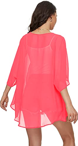 Image of Indian Trendy Women's Solid Puff Sleeve Kimono Cardigan Loose Cover Up Casual Blouse Top Chiffon