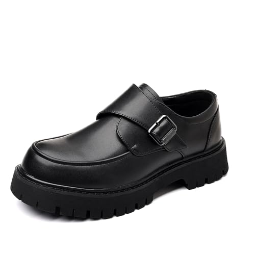 Men's Leather Chunky Platform Loafers Retro Round Toe Lug Sole Non-Slip Slip-On Formal Shoes for Business, Evening, Party