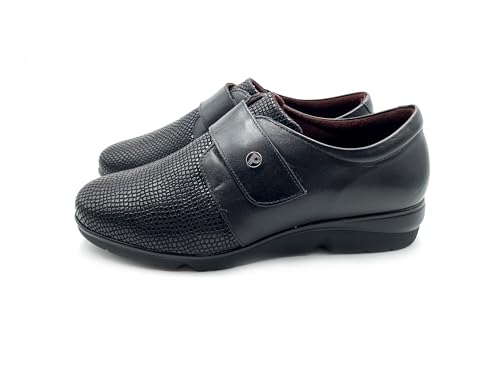 PITILLOS - 5306 Negro - Zapato de Piel, con cuña Baja, Velcro, Suela de Goma, para: Mujer Color: Negro Talla:38