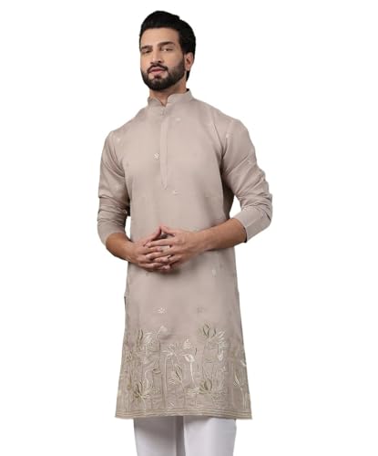 (Since 1958 Men's Cotton Floral Zari Embroidered Long Kurta