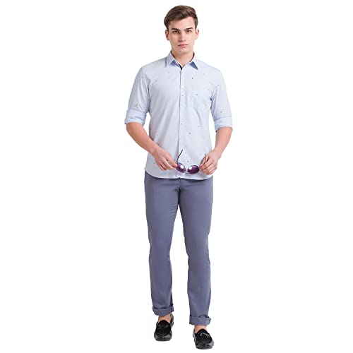 Image of Parx Men's Cotton Blend Yarn Dyed Pattern Low Rise Tapered Fit Flat Front Casual Trouser