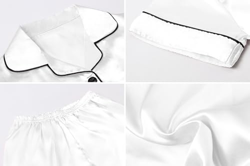 Image of Umeyda Women & Girls Pajamas Set, 2 Piece PJS Satin Silk Sleepwear Button-Down Top with Shorts for Mom Kids Gifts