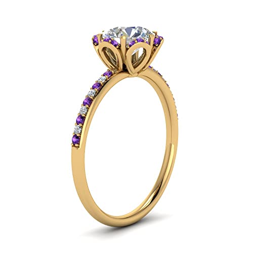 Image of 55Carat Choose Your Gemstone 6 Petal Ring Yellow Gold Plated Round Shape Halo Engagement Rings Well Shaped for Any Gift Giving Occassion Modern Style Enchating Women US Size 4 to 12