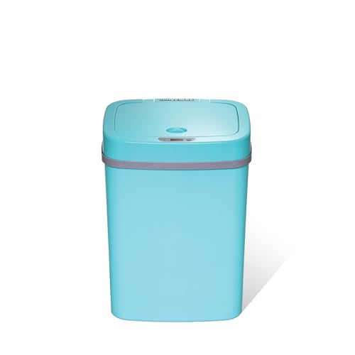 Image of Ninestars 3 Gallon Automatic Trash Can, 12L Touchless Motion Sensor Bathroom or Bedroom Garbage Can with Odor-Sealing Lid, Impact-Resistant ABS Plastic, Teal Blue