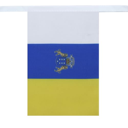 Image of AZ FLAG Canary Islands 6 meters BUNTING Flag 20 flags 9'' x 6'' - Spanish region of Canarias STRING flags 15 x 21 cm
