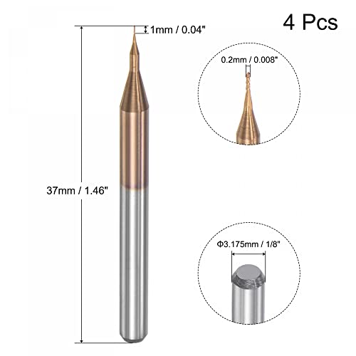 Image of uxcell End Mill CNC Router Bits, 1 /8 inch 3.175mm Shank 0.2mm x 1mm Titanium Coated Tungsten Carbide Engraving Milling Cutter for PCB Plastic Fiber Wood 4pcs