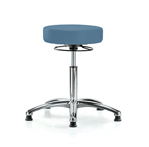 Image of Perch Chrome 360 Degree Height Adjustable Stationary Stool | Medium Bench Height 20.5-28 inch | Colonial Blue Vinyl
