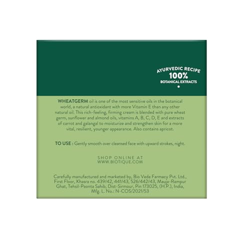Image of Biotique Wheat Germ Anti- Ageing Night Cream | Reduces Fine Lines | Lightens dark Spots 75ml