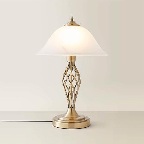 MiniSun | Antique Brass Barley Twist Table Lamp with a Frosted Alabaster Shade | Table Lamps, Home Décor & Improvement Essential