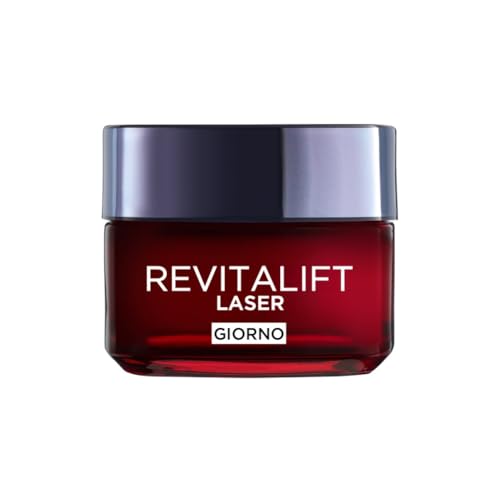 L'Oréal Paris Crema Viso Giorno Revitalift Laser, Per Tutti i Tipi di Pelle, Azione Antirughe e Anti-Età, Pelle più Soda e Tonica, Con Acido Ialuronico, Vitamina C e Pro-Retinolo, 50 ml
