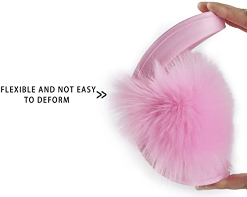 Image of Women's Faux Fur Slides, Open Toe Cute Fur Slippers, Indoor or Outdoor Comfortable Furry Slide Sandals With Fluffy Fur