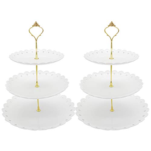 Exclusive Discount 70% Price  2 Set of 3-Tier Cupcake Stand Fruit Plate Cakes Desserts Fruits Snack Candy Buffet Display Tower (White)