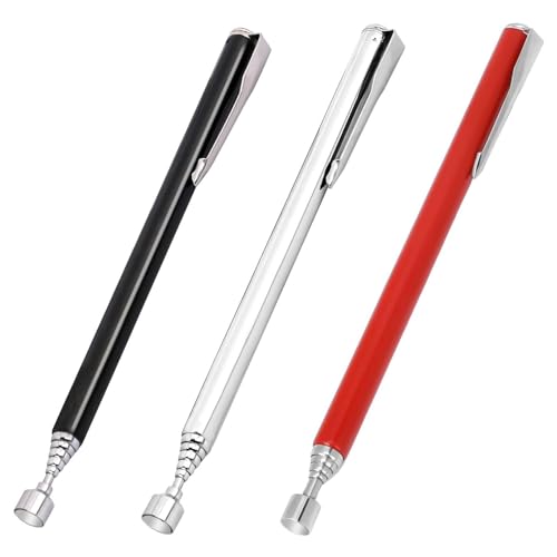 Tiges Télescopiques Magnétique,3 PCS Aimant Telescopique Outil Magnétique Télescopique Professionnel Tige Aimantée Rétractable avec Clip de Poche pour...