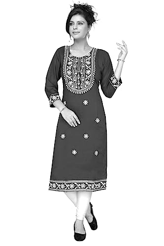 Image of SQUARO Women Embroidery Cotton Rayon Straight Kurta Kurtis for Ladies and Girls