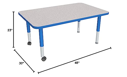 Image of Sprogs Adjustable Height Mobile Classroom Activity Table for Preschools, Rectangle Preschool Activity Table with Casters, 30 inchD x 48 inchW x 23 inchH, Gray /Blue