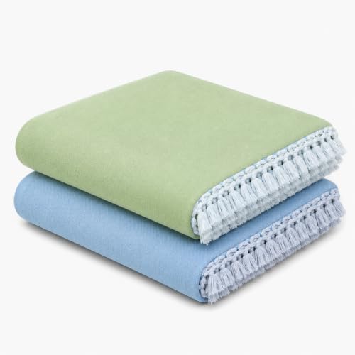 Image of OKTIC Bhagalpuri Chadar Original Combo Pack Set of 2, Eco Friendly Cotton Top Sheet for Summer Comfort, Skin Friendly Odhne Wali Bhagalpuri Chadar Bedsheet Single Size 230 x 130 cm (Olive Sky)