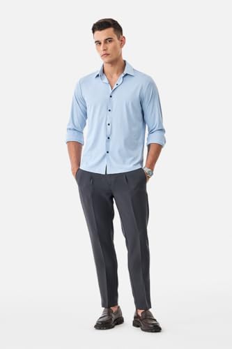 Image of SNITCH Men Casual & Semi-Formal Shirt | Regular Fit Full Sleeve Point Collar Solid Design | Premium Nylon Blend Breathable & Stretchable Fabric for All Day Comfort