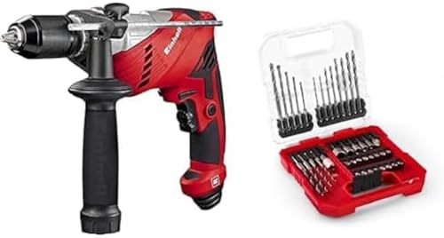 Einhell Schlagbohrmaschine TE-ID 650 E (650 Watt, Qualitätsbohrfutter aus Metall, Rechts-/Linkslauf, Metall-Bohrtiefenanschlag, Spindelarretierung press&lock, inkl. 40-tlg. Bit- und Bohrer-Set)
